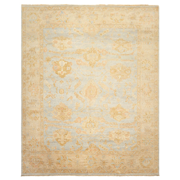 8x10 Blue, Slate, Taupe Color Hand Knotted Oushak Wool Transitional Oriental Rug