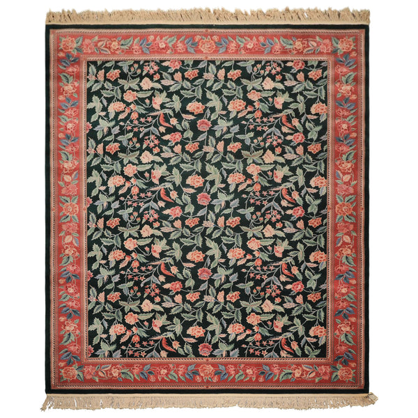 9x12 Emerald, Pink, Rose Color Hand Knotted Pak Persian Wool Traditional Oriental Rug