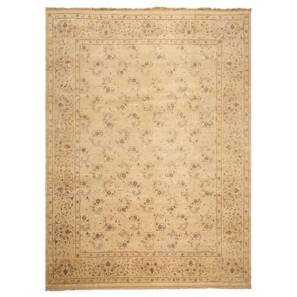 9x12 Beige, Caramel, Green Color Hand Knotted Agra Wool Traditional Oriental Rug