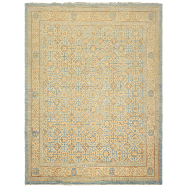 8x11 Beige, Aqua, Bown Color Hand Knotted Chobi Peshawar Wool Transitional Oriental Rug