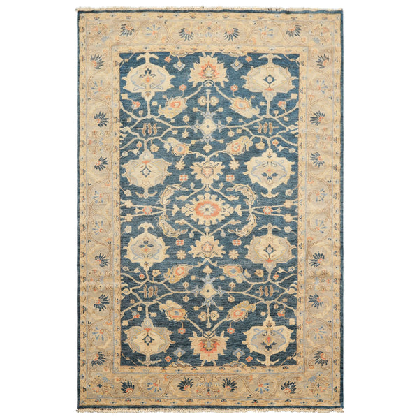 6x9 Navy, Gray, Beige Color Hand Knotted Oushak Wool Traditional Oriental Rug