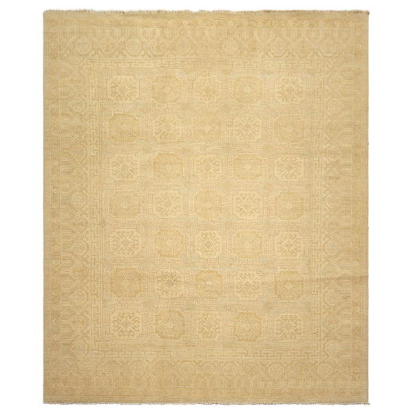 8x10 Beige, Tan, Celadon Color Hand Knotted Oushak Wool Transitional Oriental Rug