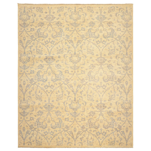 8x10 Ivory, Gray, Teal Color Hand Knotted Peshawar Wool Transitional Oriental Rug