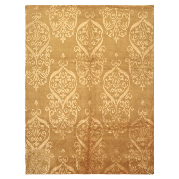 8x10 Tone on Tone Gold, , Color Hand Knotted Tibetan Wool & Bamboo Silk Transitional Oriental Rug
