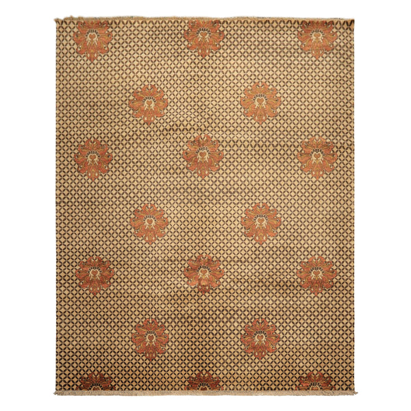 8x10 Beige, Brown, Burnt Orange Color Hand Knotted Agra Wool Transitional Oriental Rug