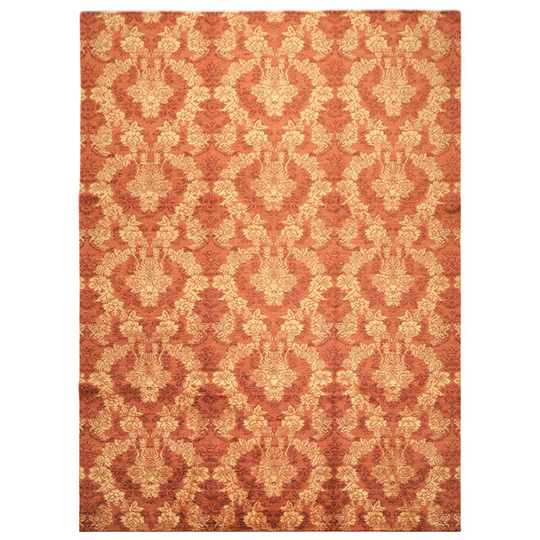 9x12 Rust, Gold, Color Hand Loomed Tibetan Wool & Bamboo Silk Transitional Oriental Rug
