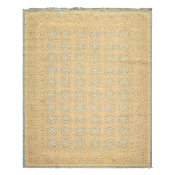 8x10 Beige, Tan, Aqua Color Hand Knotted Oushak Wool Transitional Oriental Rug