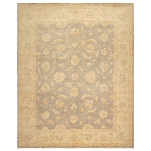 8x10 Gray, Ivory, Tan Color Hand Knotted Chobi Peshawar Wool Traditional Oriental Rug
