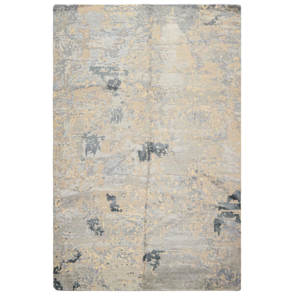 6x9 Beige, Gray, Blue Color Hand Knotted Sherpa Wool & Bamboo Silk Transitional Oriental Rug