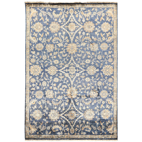 6x9 Navy, Gray, Moss Color Hand Knotted Oushak Viscose Traditional Oriental Rug