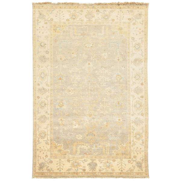 6x9 Gray, Slate, Ivory Color Hand Knotted Oushak Wool Transitional Oriental Rug