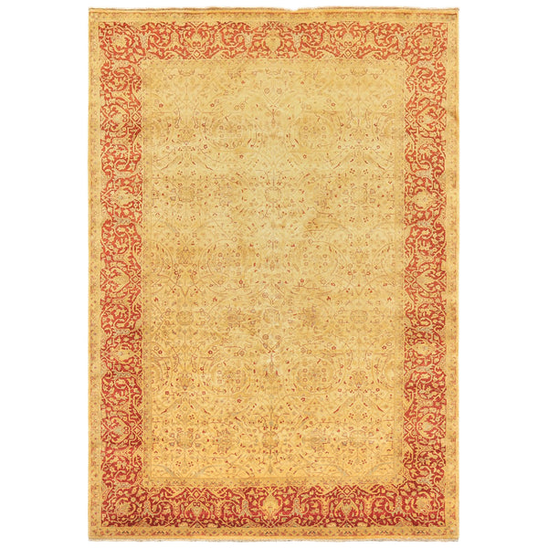 6x9 Beige, Burnt Orange, Mint Color Hand Knotted Agra Wool Traditional Oriental Rug