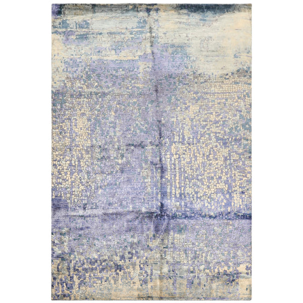 6x9 Lavender, Gray, Aqua Color Hand Knotted Sherpa Viscose Modern & Contemporary Oriental Rug