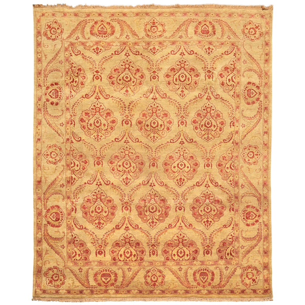 8x10 Gold, Rose, Rust Color Hand Knotted Oushak New Zealand Wool Transitional Oriental Rug