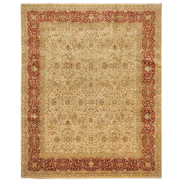 8x10 Beige, Burnt Orange, Mint Color Hand Knotted Agra Wool Traditional Oriental Rug