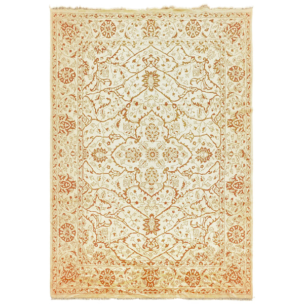 8x11 Ivory, Orange, Color Hand Knotted Pak Persian Wool Transitional Oriental Rug