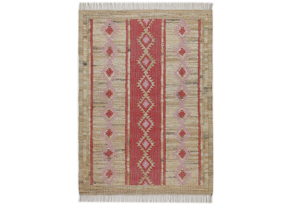 Multi Size Coral Beige Tan Color Hand Woven Kilim Jute Southwestern Oriental Rug