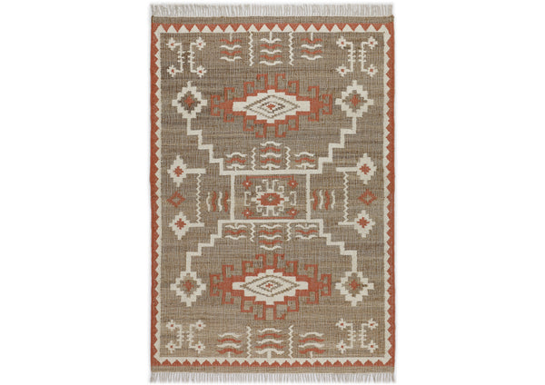 Multi Size Tan Orange Ivory Color Hand Woven Kilim Jute Southwestern Oriental Rug