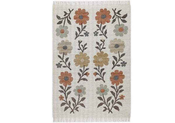Multi Size Ivory Brown Orange Color Hand Woven Kilim Jute Traditional Oriental Rug