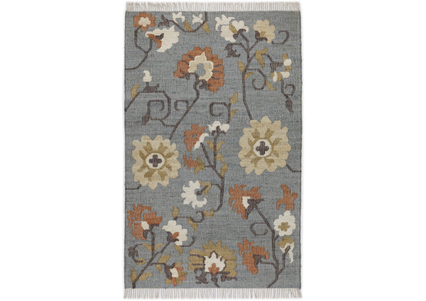 Multi Size Slate Blue Orange Color Hand Woven Kilim Jute Traditional Oriental Rug