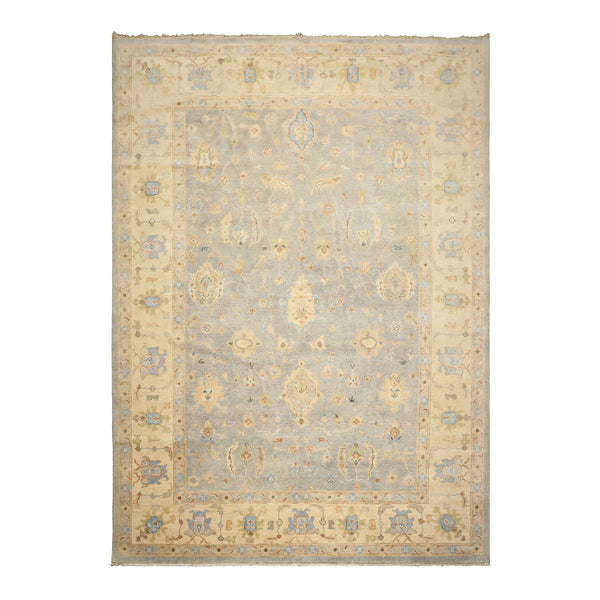10x14 Gray, Beige, Turquoise Color Hand Knotted Oushak Wool Traditional Oriental Rug