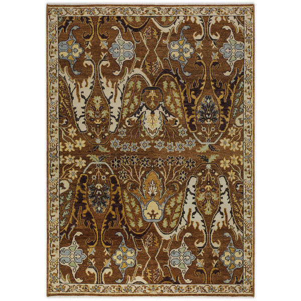 LoomBloom 9x12 Mocha Ivory Oushak Arts & Crafts Wool Hand Knotted Oriental Area Rug