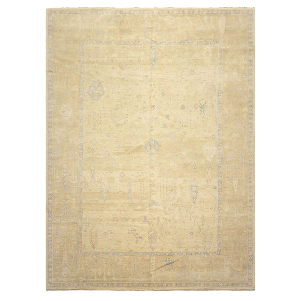 9x12 Ivory, Beige, Taupe Color Hand Knotted Oushak Wool Traditional Oriental Rug