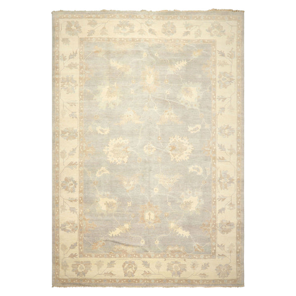 10x14 Gray, Ivory, Taupe Color Hand Knotted Oushak Wool Traditional Oriental Rug