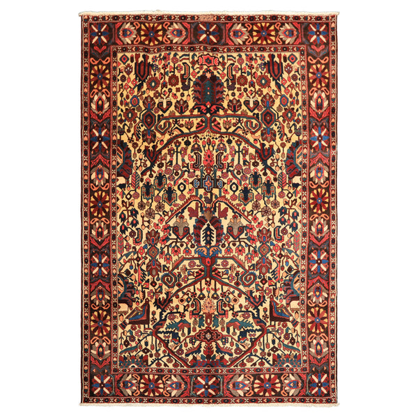 7x10 Ivory, Chocolate, Navy Color Hand Knotted Char Mahal Bhaktiari Wool Traditional Oriental Rug