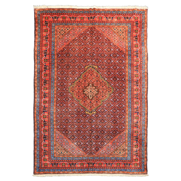 6x9 Navy, Orange, Blue Color Hand Knotted Meshkin? Wool Traditional Oriental Rug