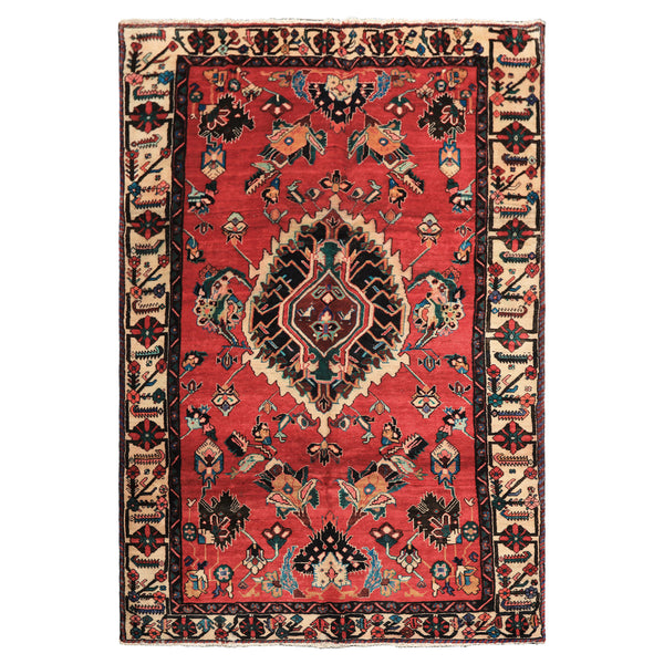 6x9 Red, Ivory, Green Color Hand Knotted Bakhtiari Wool  Oriental Rug