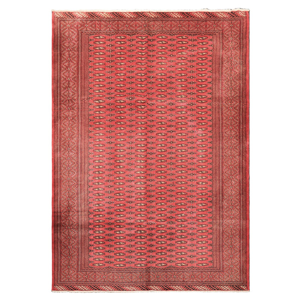6x9 Rose, Ivory, Charcoal Color Hand Knotted Turkmen Wool Traditional Oriental Rug