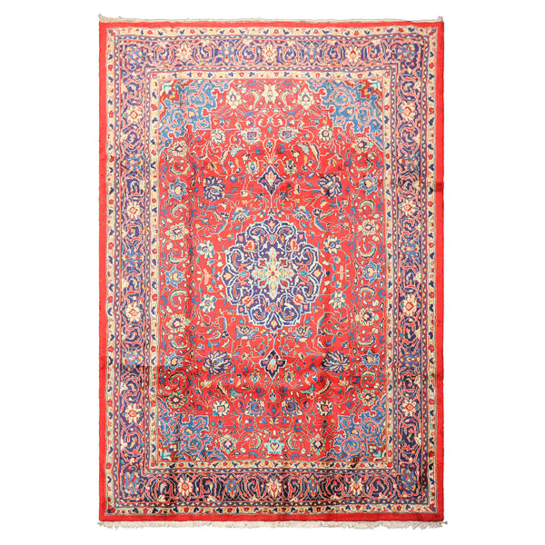 8x11 Red, Navy, Ivory Color Hand Knotted Sarouk Wool Traditional Oriental Rug