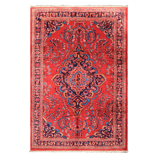 7x10 Red, Navy, Pink Color Hand Knotted Lilihan Wool Traditional Oriental Rug