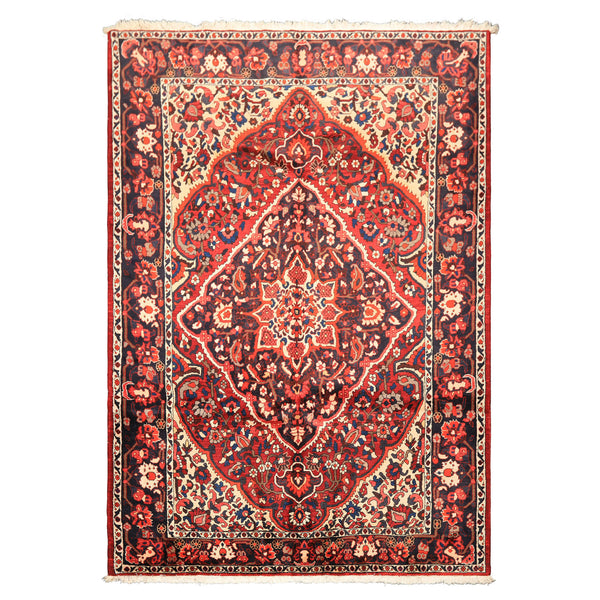 7x10 Rust, Ivory, Midnight Blue Color Hand Knotted Bakhtiari Wool Traditional Oriental Rug
