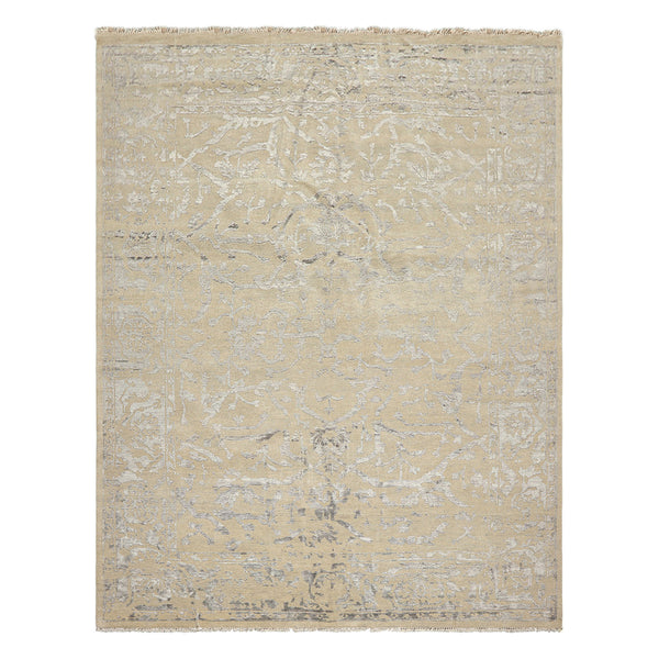8x10 Beige, Gray, Color Hand Knotted Oushak Wool & Bamboo Silk Modern & Contemporary Oriental Rug