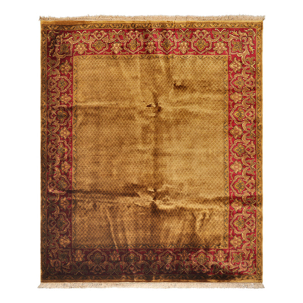 8x10 Gold, Green, Wine Color Hand Knotted Indo Persian New Zealand Wool Traditional Oriental Rug