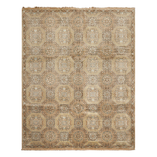 8x10 Beige, Tan, Turqoiuse Color Hand Knotted Bakhtiari Wool & Silk Transitional Oriental Rug