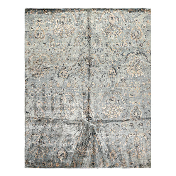 8x10 Aqua, Taupe, Beige Color Hand Knotted Tibetan Bamboo Silk Transitional Oriental Rug