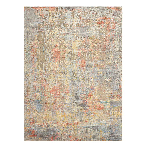 9x12 Beige, Coral, Aqua Color Hand Knotted Sherpa Wool & Bamboo Silk Modern & Contemporary Oriental Rug