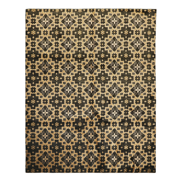 8x10 Tan, Charcoal, Color Hand Knotted Tibetan Wool Transitional Oriental Rug