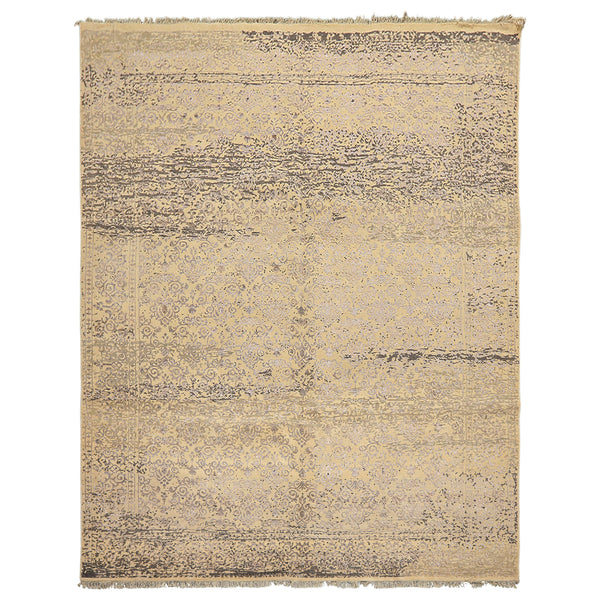 8x10 Vanilla, Taupe, Moss Color Hand Knotted Oushak Wool & Bamboo Silk Transitional Oriental Rug