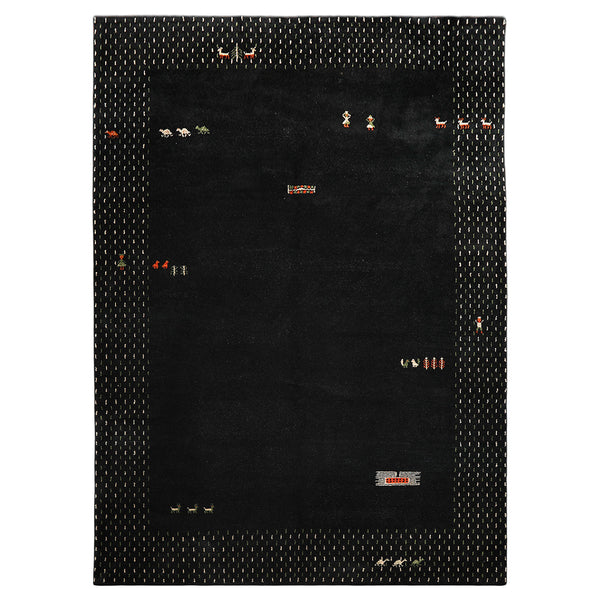 8x11 Black, Ivory, Green Color Hand Knotted Gabbeh Wool Modern & Contemporary Oriental Rug