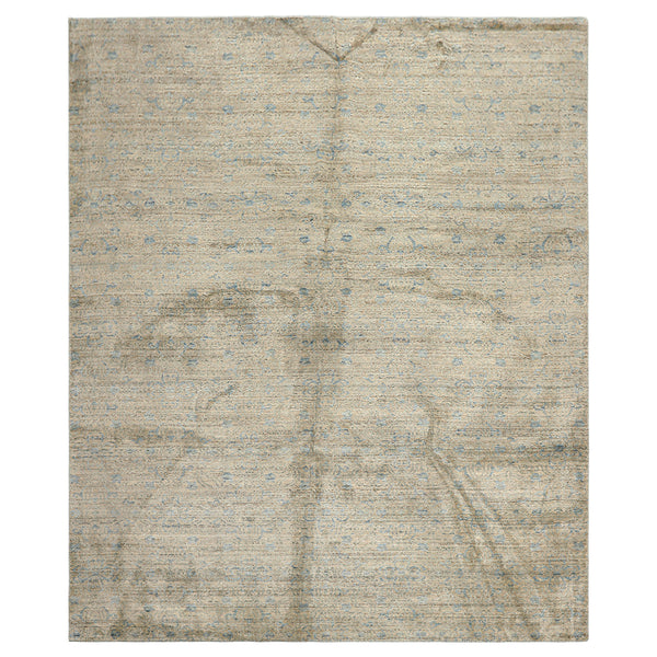 8x10 Beige, Gray, Aqua Color Hand Loomed Oushak Wool & Bamboo Silk Transitional Oriental Rug