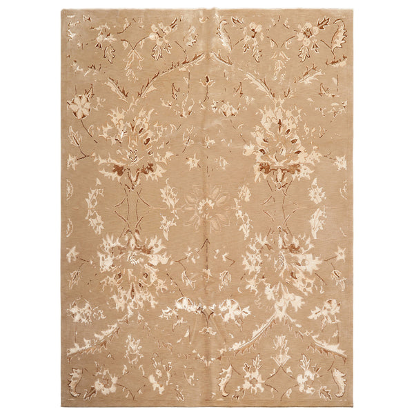 8x11 Beige, Tan, Ivory Color Hand Knotted Tibetan Wool & Bamboo Silk Transitional Oriental Rug