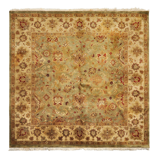 8' Square Pistachio, Beige, Rust Color Hand Knotted Agra New Zealand Wool Traditional Oriental Rug