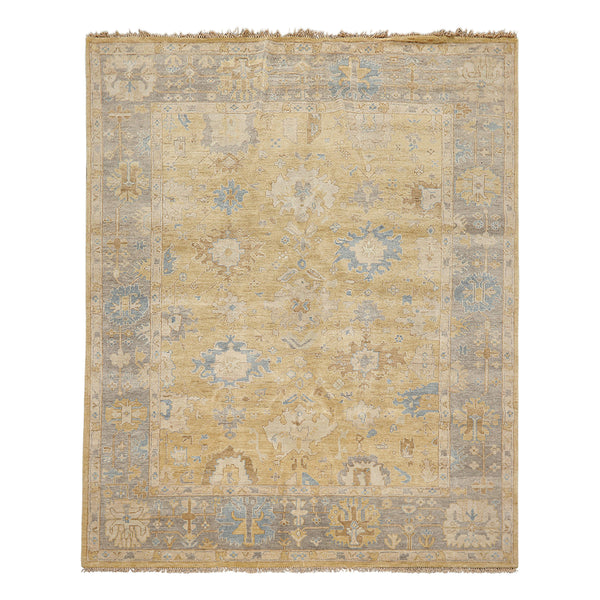 8x10 Light Gold, Gray, Aqua Color Hand Knotted Oushak Wool Traditional Oriental Rug
