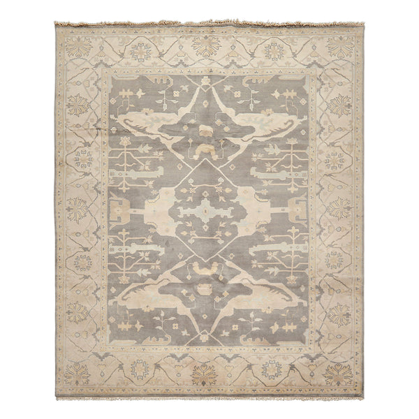 8x10 Gray, Ivory, Light Gold Color Hand Knotted Oushak Wool Traditional Oriental Rug