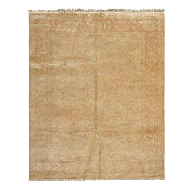 8x10 Beige, Blush, Light Gold Color Hand Knotted Oushak Wool Traditional Oriental Rug