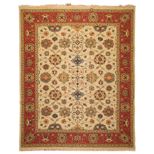 8x10 Beige, Gold, Sage Color Hand Knotted Soumak Wool Traditional Oriental Rug